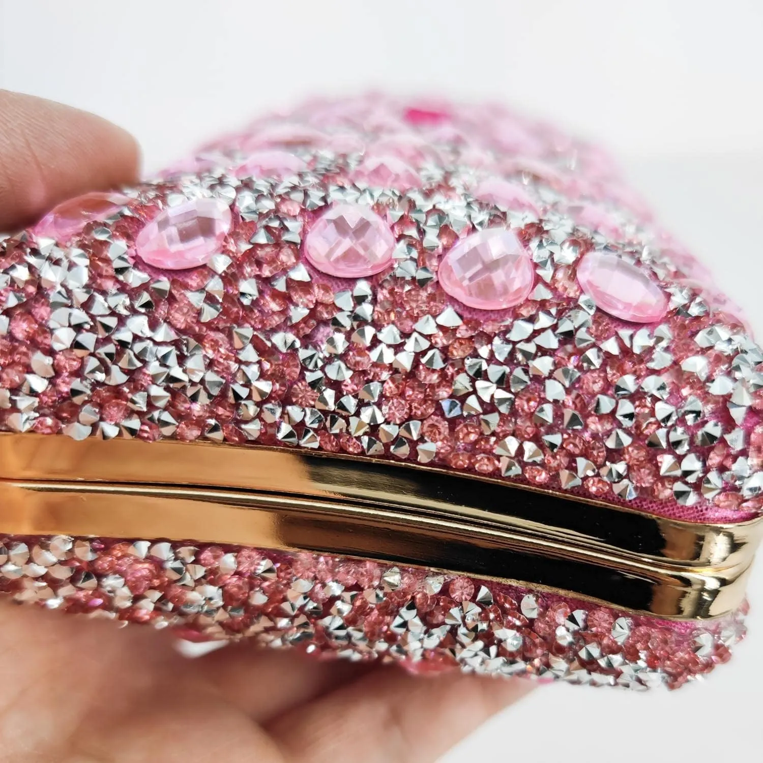 Boutique De FGG Pearl Clasp Crystal Clutch Purses for Women Evening Bags Wedding Handbag Party Rhinestone Clutch Bag,Mini