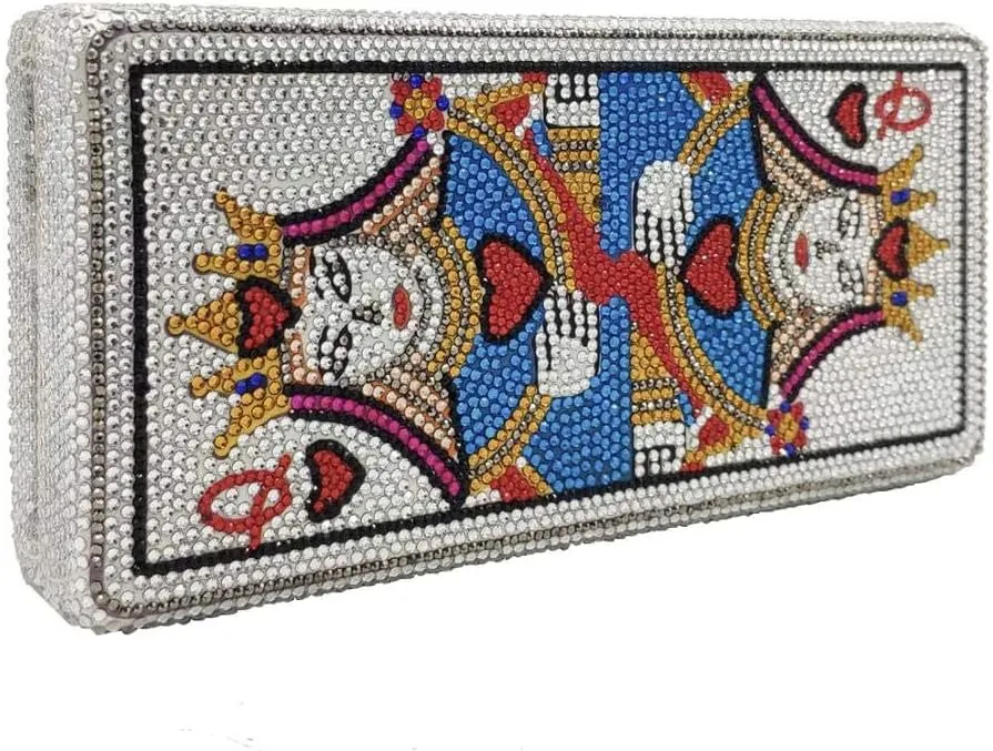 Boutique De FGG Poker Card Rhinestone Handbags Evening Bags and Clutches Women Crystal Clutch Purse for Party Casino, Mini