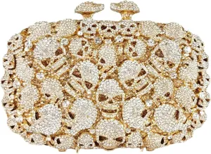 Boutique De FGG Skull Crystal Clutch Purse for Women Formal Rhinestone Clutch Evening Bag Halloween Minaudiere Handbag,Mini