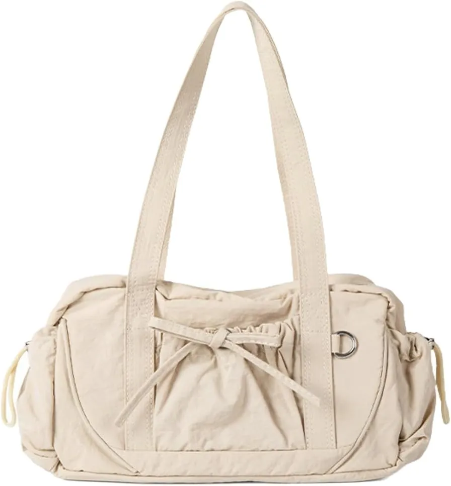Bow-Tie Sling Bags for Women Lightweight Top-Handle Bags with Drawstring Patch Pocket Soft Vegan Leather Handbags