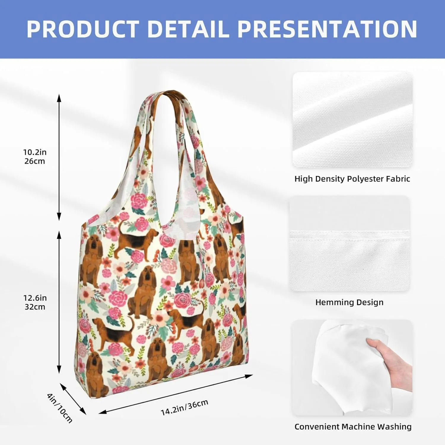 Boxer Dogs Rose Flower Floral Canvas Tote Bags For Grocery Shopping Reusable Cloth Bags Soft Shoulder Bag