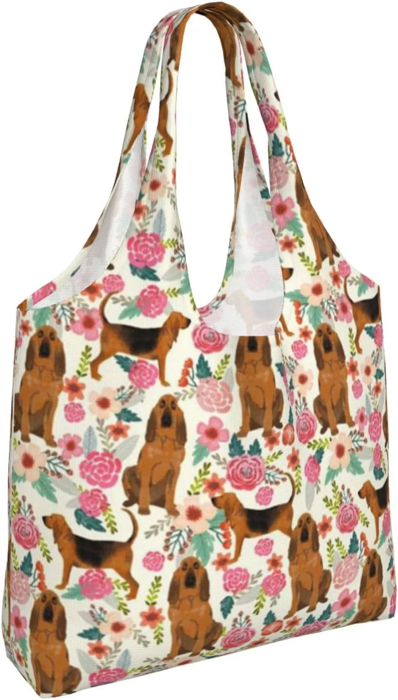 Boxer Dogs Rose Flower Floral Canvas Tote Bags For Grocery Shopping Reusable Cloth Bags Soft Shoulder Bag