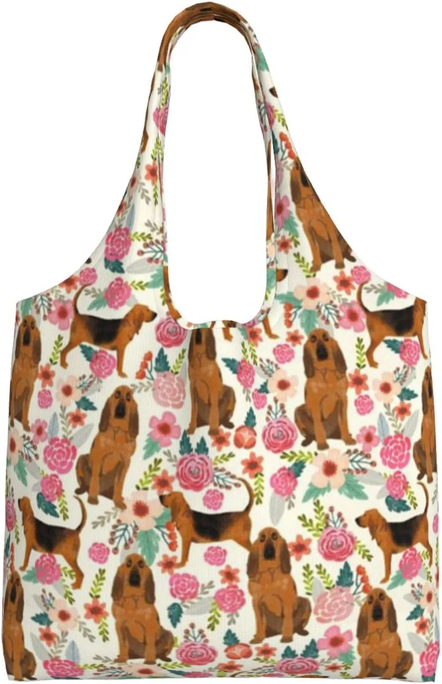Boxer Dogs Rose Flower Floral Canvas Tote Bags For Grocery Shopping Reusable Cloth Bags Soft Shoulder Bag