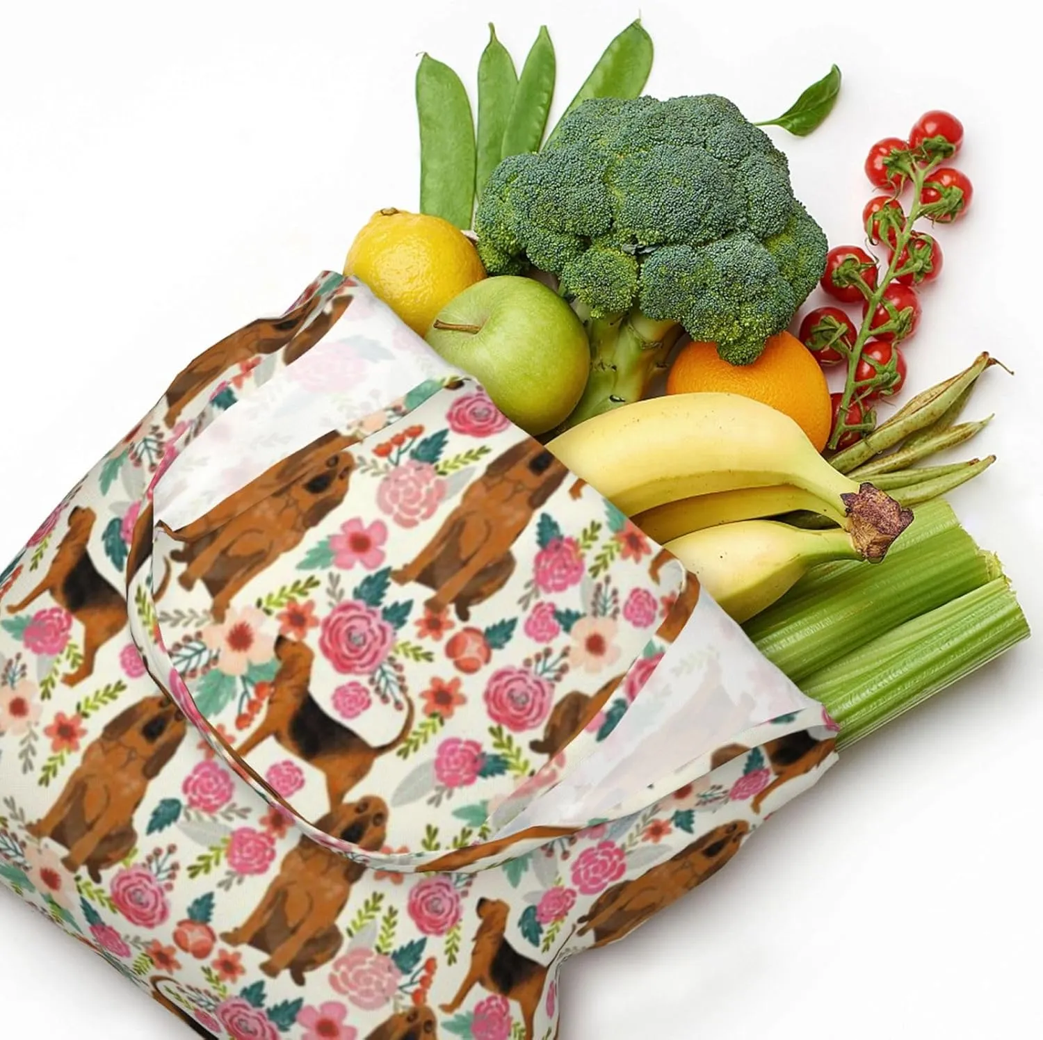 Boxer Dogs Rose Flower Floral Canvas Tote Bags For Grocery Shopping Reusable Cloth Bags Soft Shoulder Bag