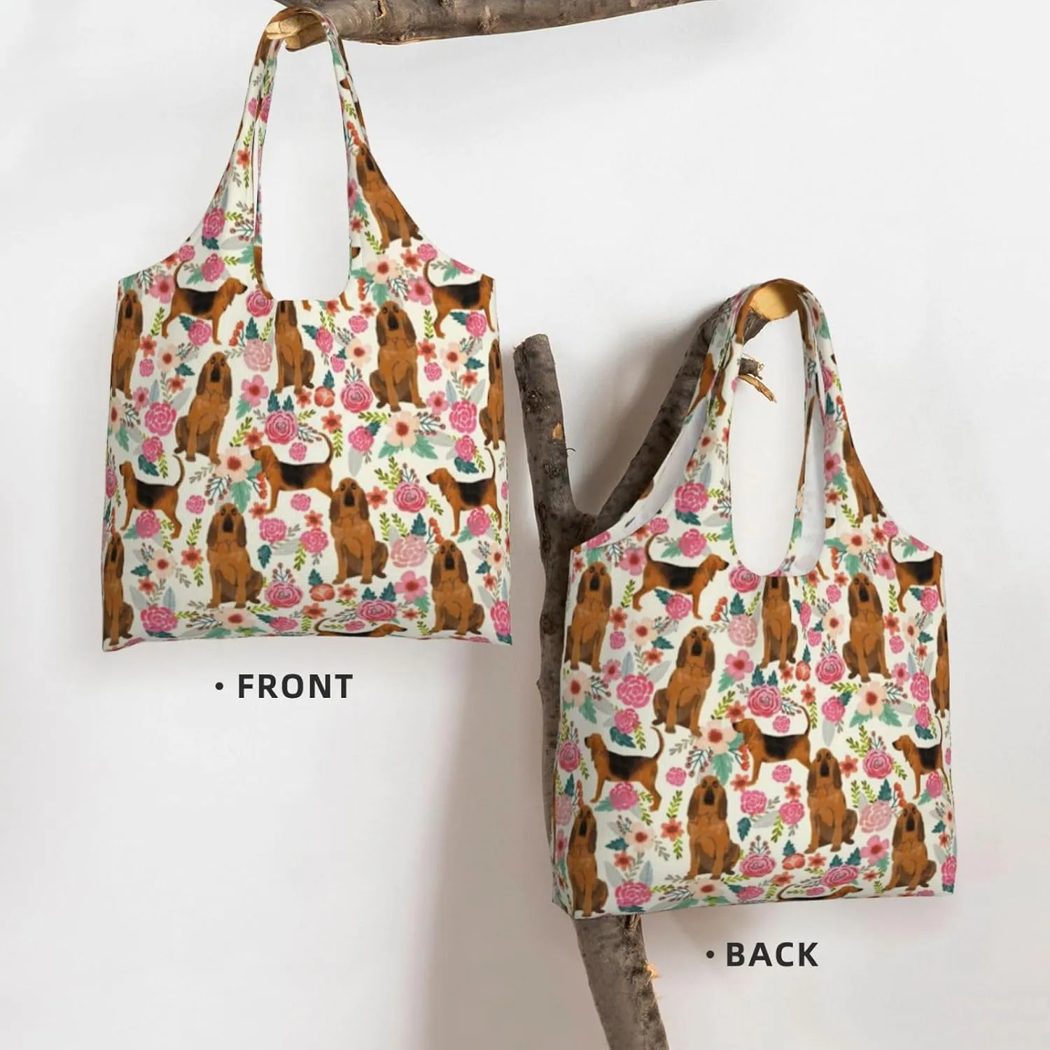 Boxer Dogs Rose Flower Floral Canvas Tote Bags For Grocery Shopping Reusable Cloth Bags Soft Shoulder Bag