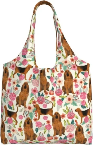 Boxer Dogs Rose Flower Floral Canvas Tote Bags For Grocery Shopping Reusable Cloth Bags Soft Shoulder Bag