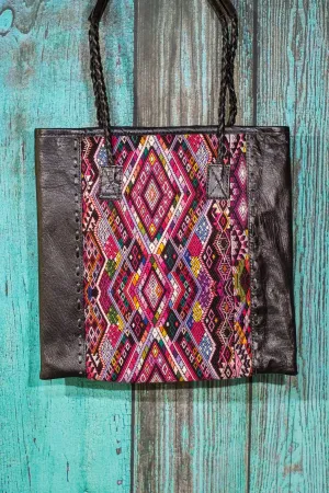 Braided Huipil Leather Tote Bag Purse Violetta