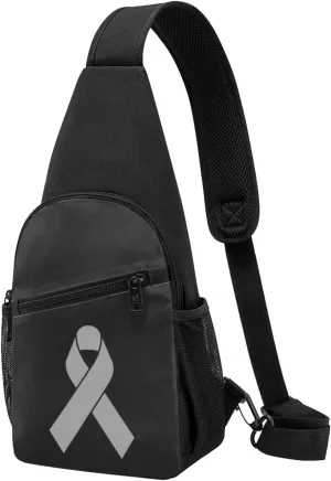 Brain Cancer Awareness Gray Ribbon Chest Pack Leisure Shoulder Crossbody Chest Bag