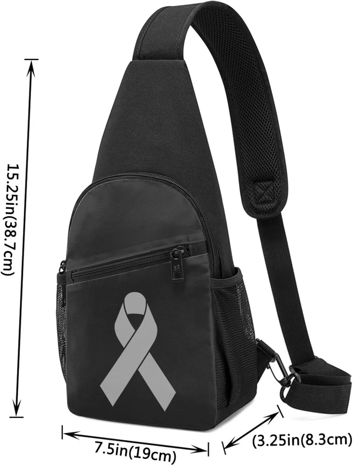 Brain Cancer Awareness Gray Ribbon Chest Pack Leisure Shoulder Crossbody Chest Bag