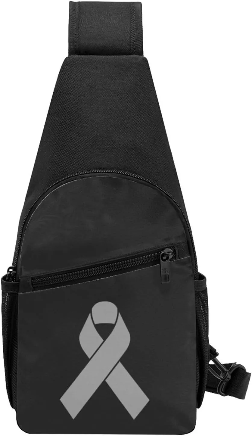 Brain Cancer Awareness Gray Ribbon Chest Pack Leisure Shoulder Crossbody Chest Bag