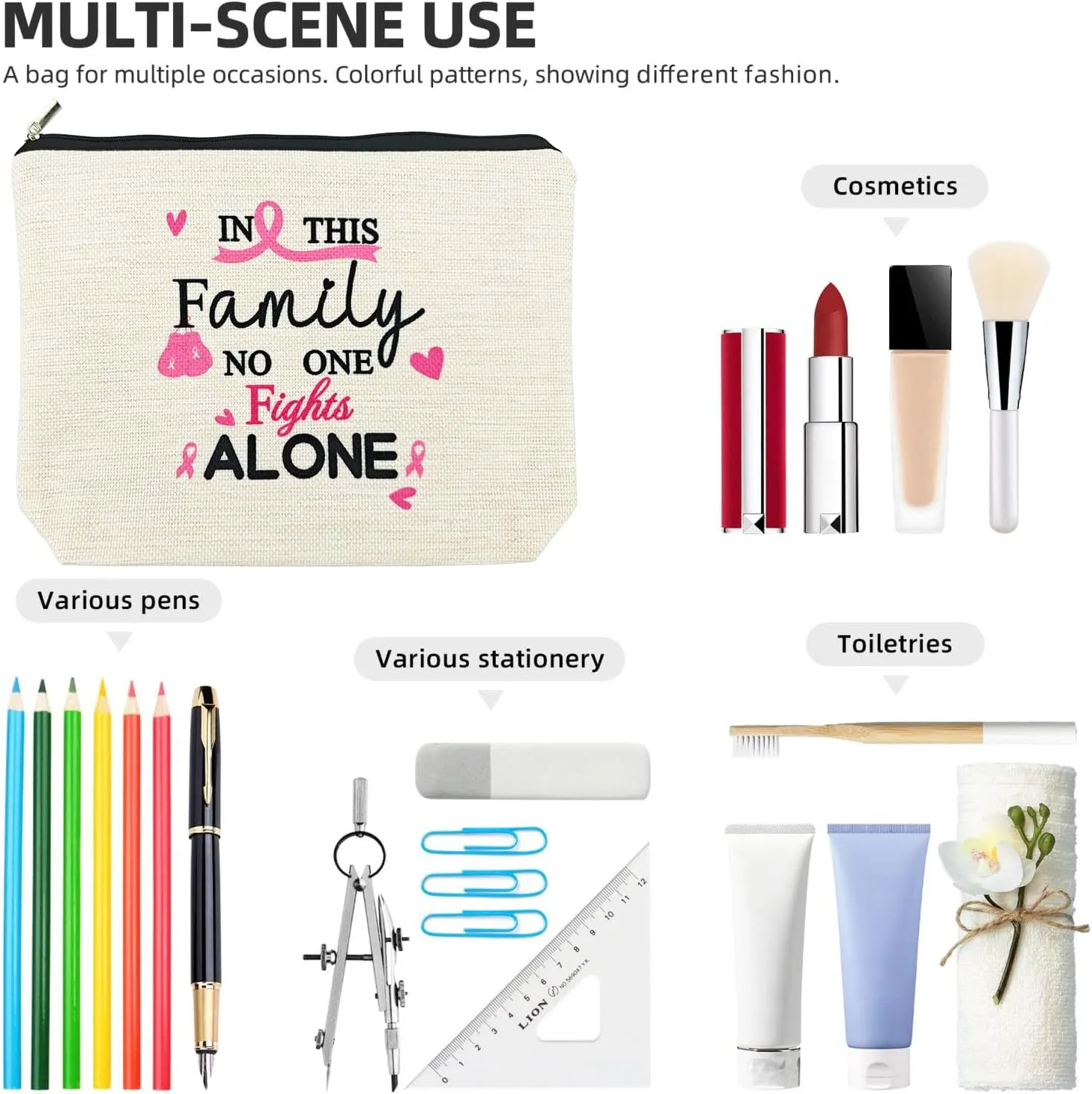Breast Cancer Survivor Gifts for Women Makeup Bags, Breast Cancer Awareness Accessories, Cancer Care Gifts for Woman, Cancer Comfort Gifts, Cancer Patients Must Have Cosmetic Travel Pouch