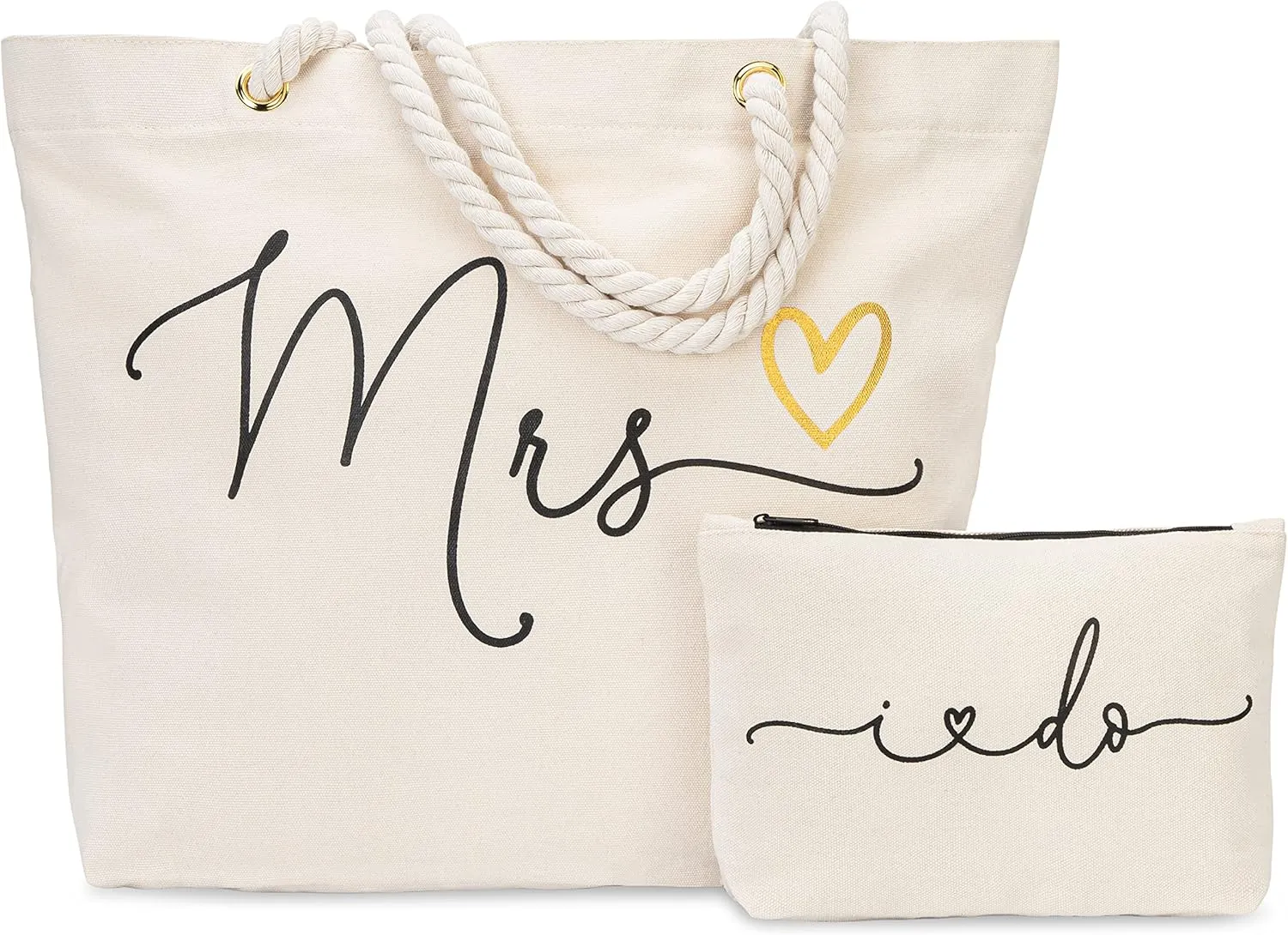 Bride Bag Tote - Bride Beach Bag Large Canvas with Makeup Pouch - Future Mrs Gifts for Bride Tote Bag - Bridal Shower Gift Bags - Engagement Gift for Her Bachelorette Wedding Day Planning Honeymoon