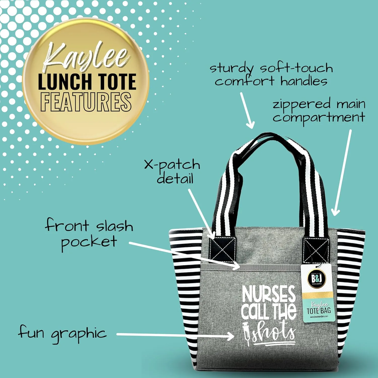 Brooke & Jess Designs Cute Lunch Bags for Women - Insulated Lunch Tote for Work - Nurse, Teacher, Grandma, Mom