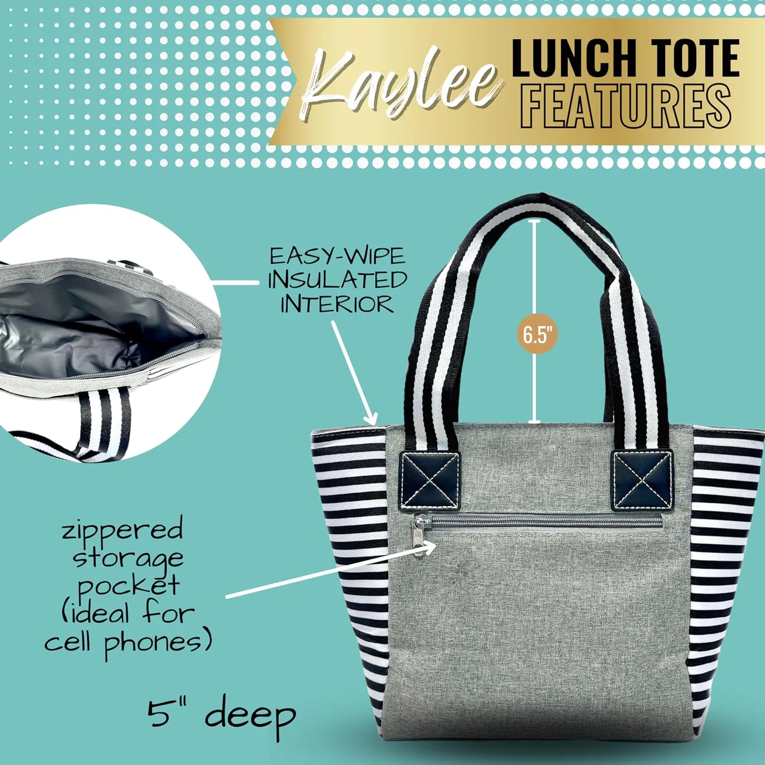 Brooke & Jess Designs Cute Lunch Bags for Women - Insulated Lunch Tote for Work - Nurse, Teacher, Grandma, Mom