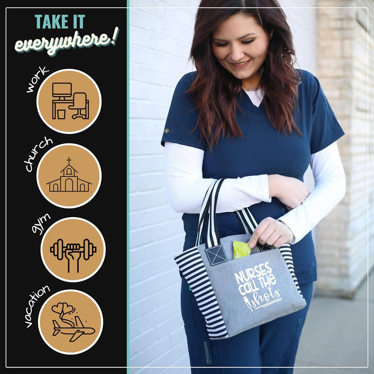 Brooke & Jess Designs Cute Lunch Bags for Women - Insulated Lunch Tote for Work - Nurse, Teacher, Grandma, Mom