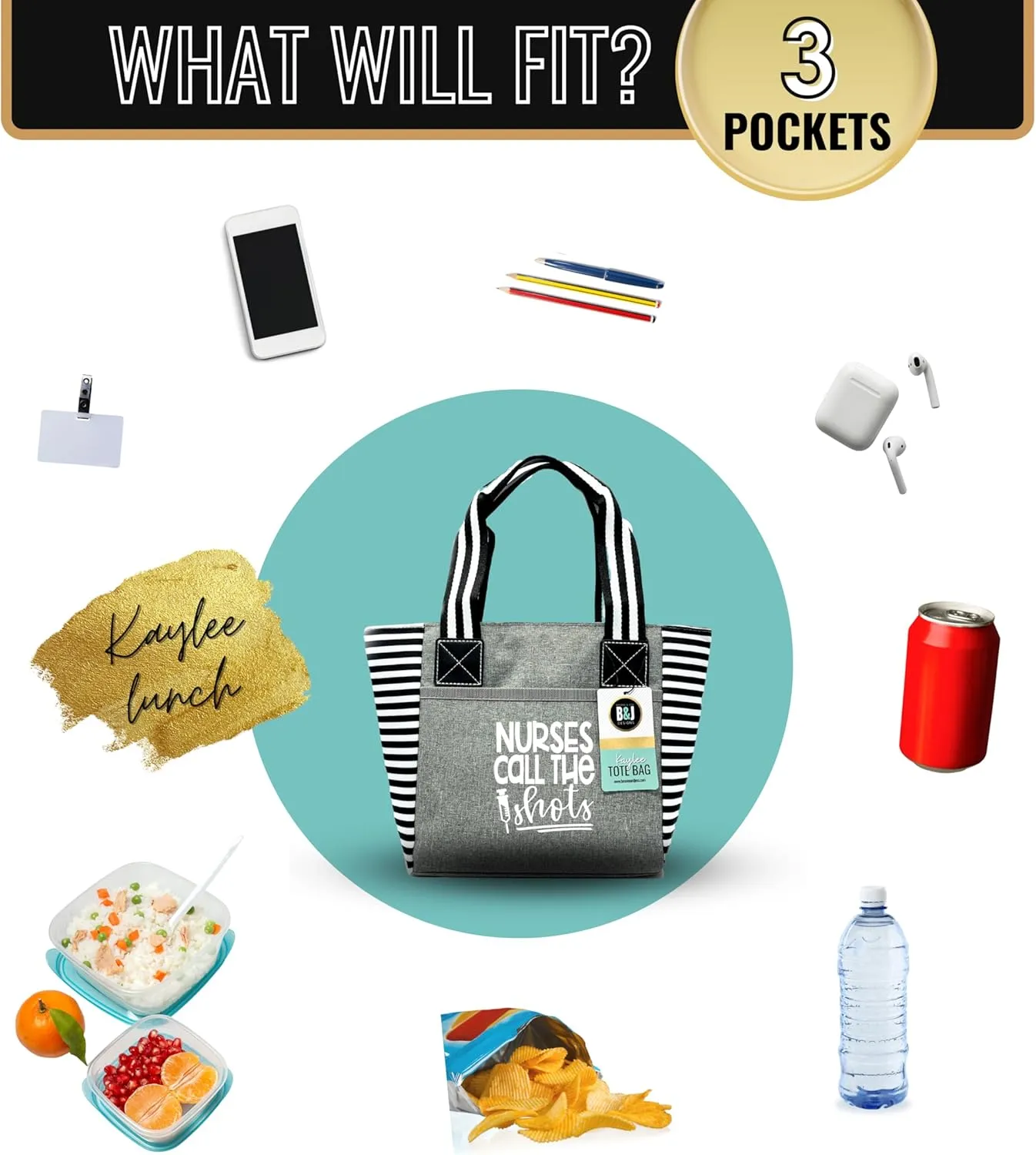 Brooke & Jess Designs Cute Lunch Bags for Women - Insulated Lunch Tote for Work - Nurse, Teacher, Grandma, Mom