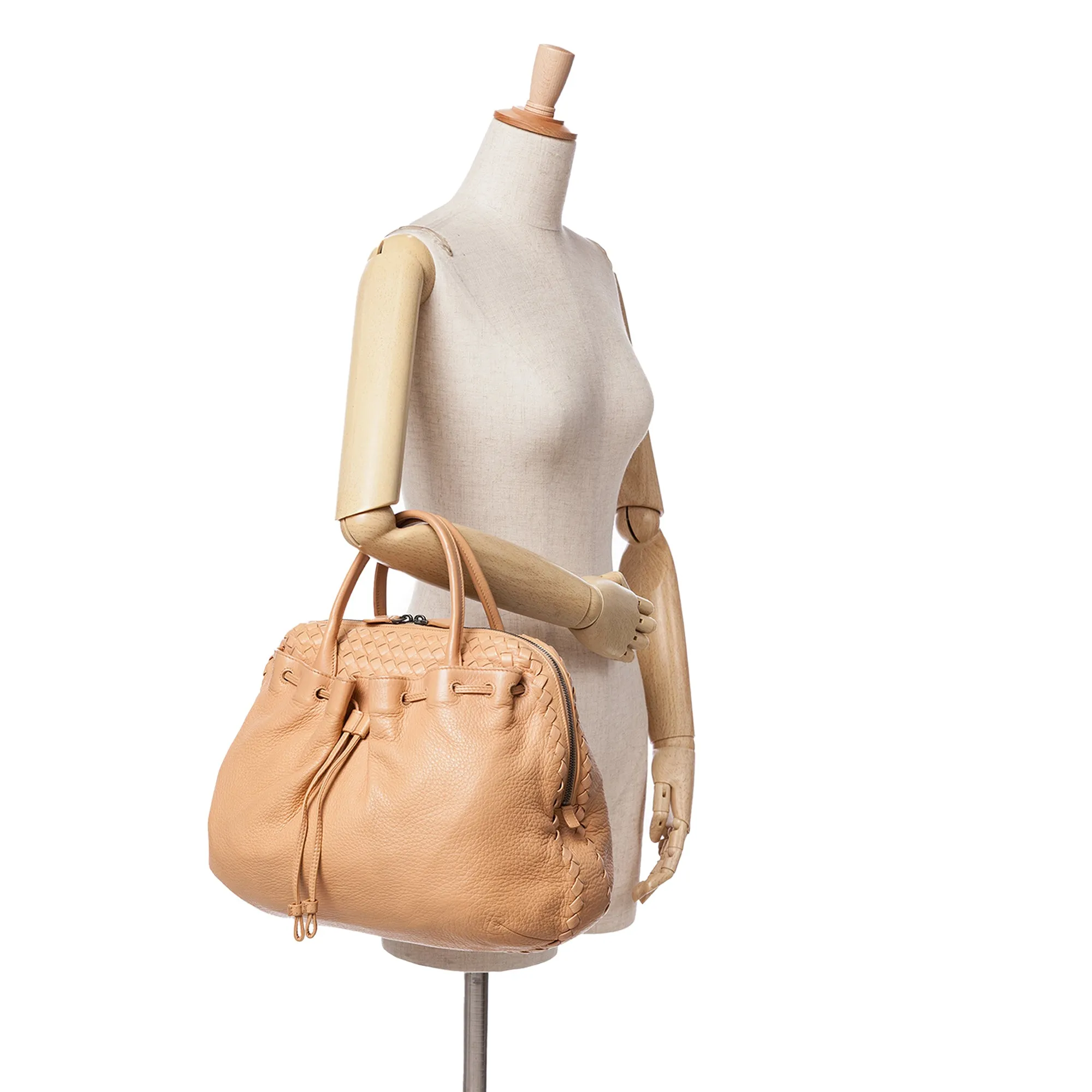 Brown Bottega Veneta Intrecciato Trimmed Leather Handbag