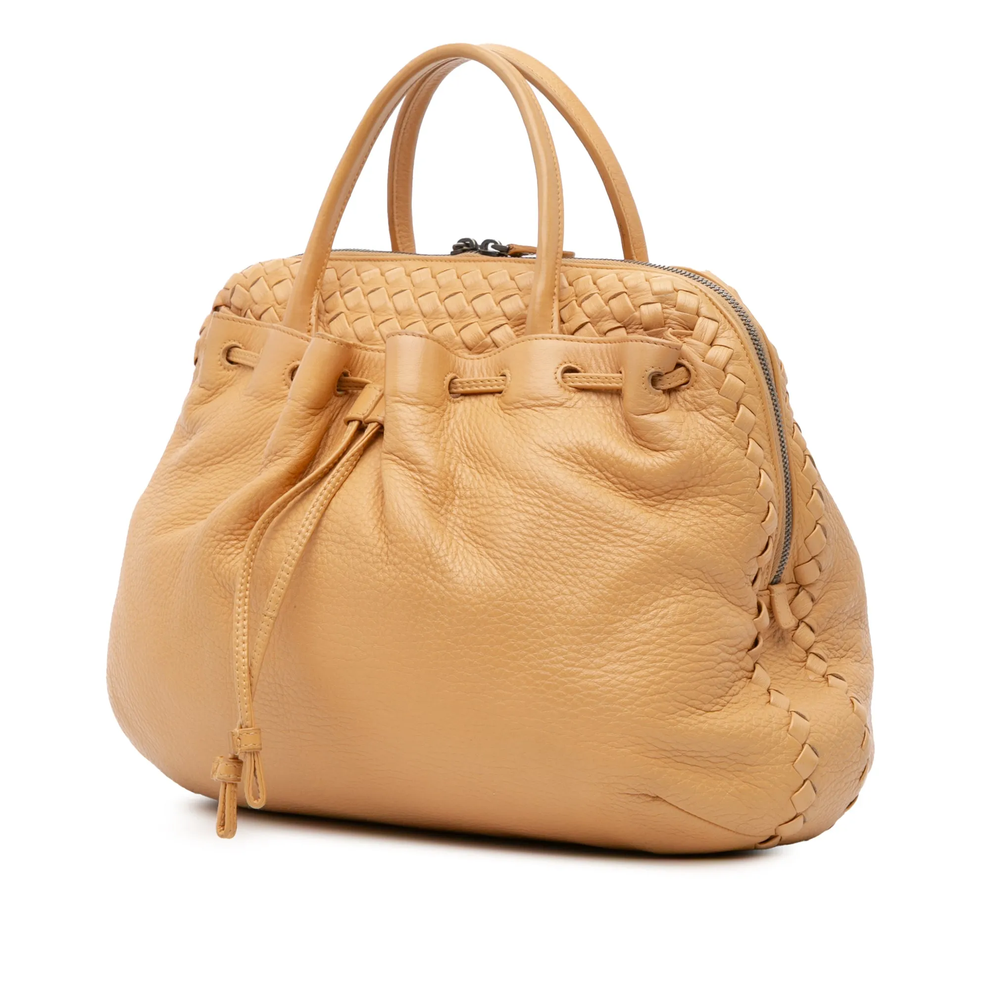 Brown Bottega Veneta Intrecciato Trimmed Leather Handbag