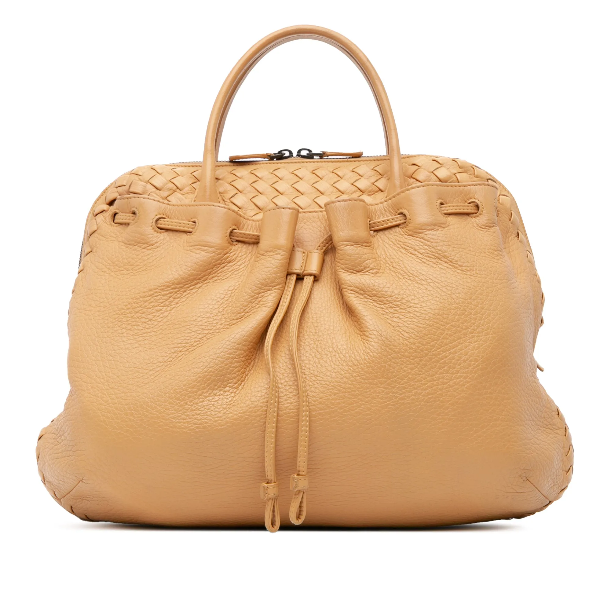 Brown Bottega Veneta Intrecciato Trimmed Leather Handbag