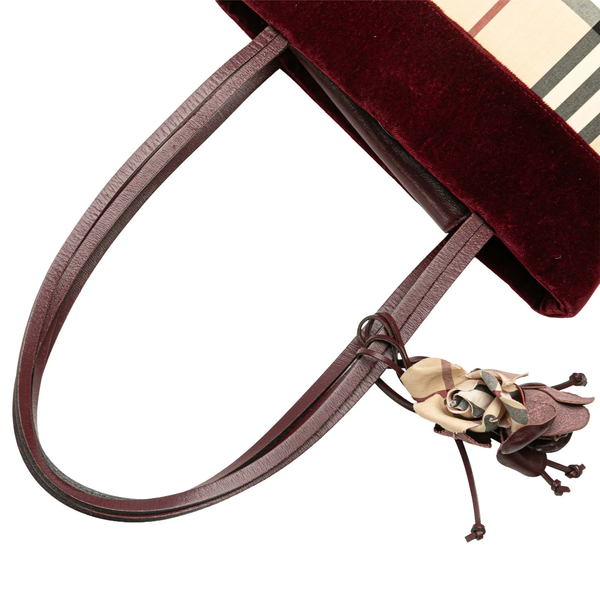 Brown Burberry Velvet Trimmed House Check Canvas Tote