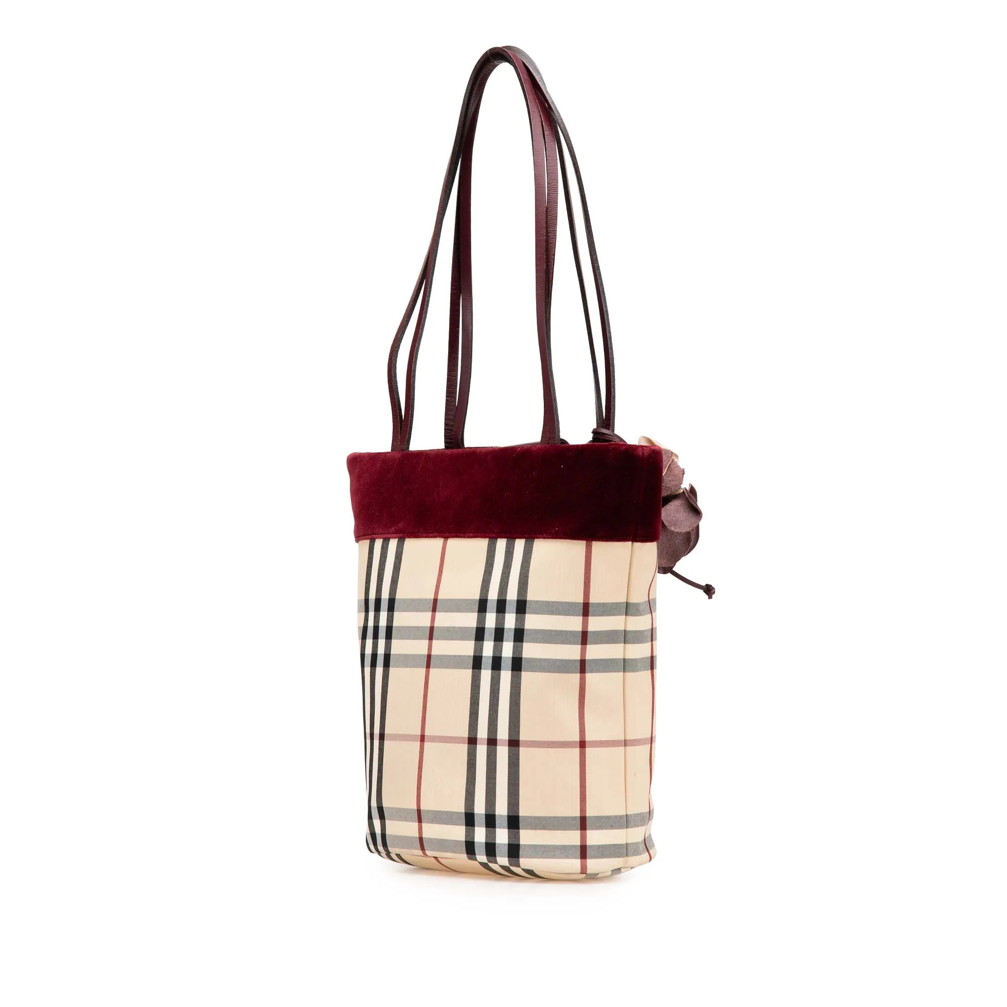 Brown Burberry Velvet Trimmed House Check Canvas Tote