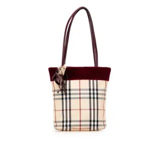 Brown Burberry Velvet Trimmed House Check Canvas Tote