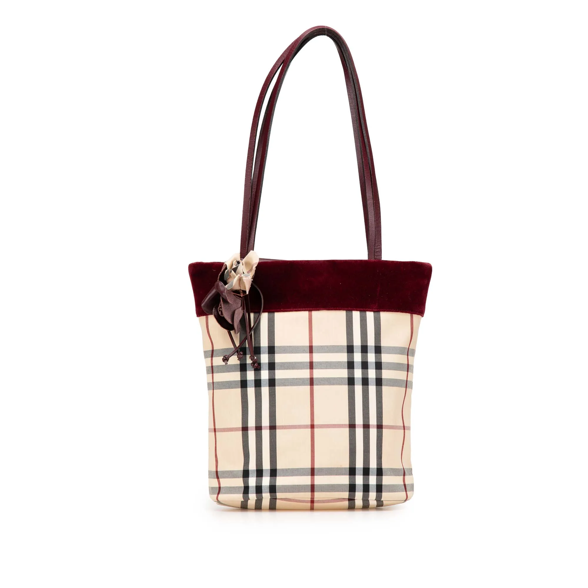Brown Burberry Velvet Trimmed House Check Canvas Tote