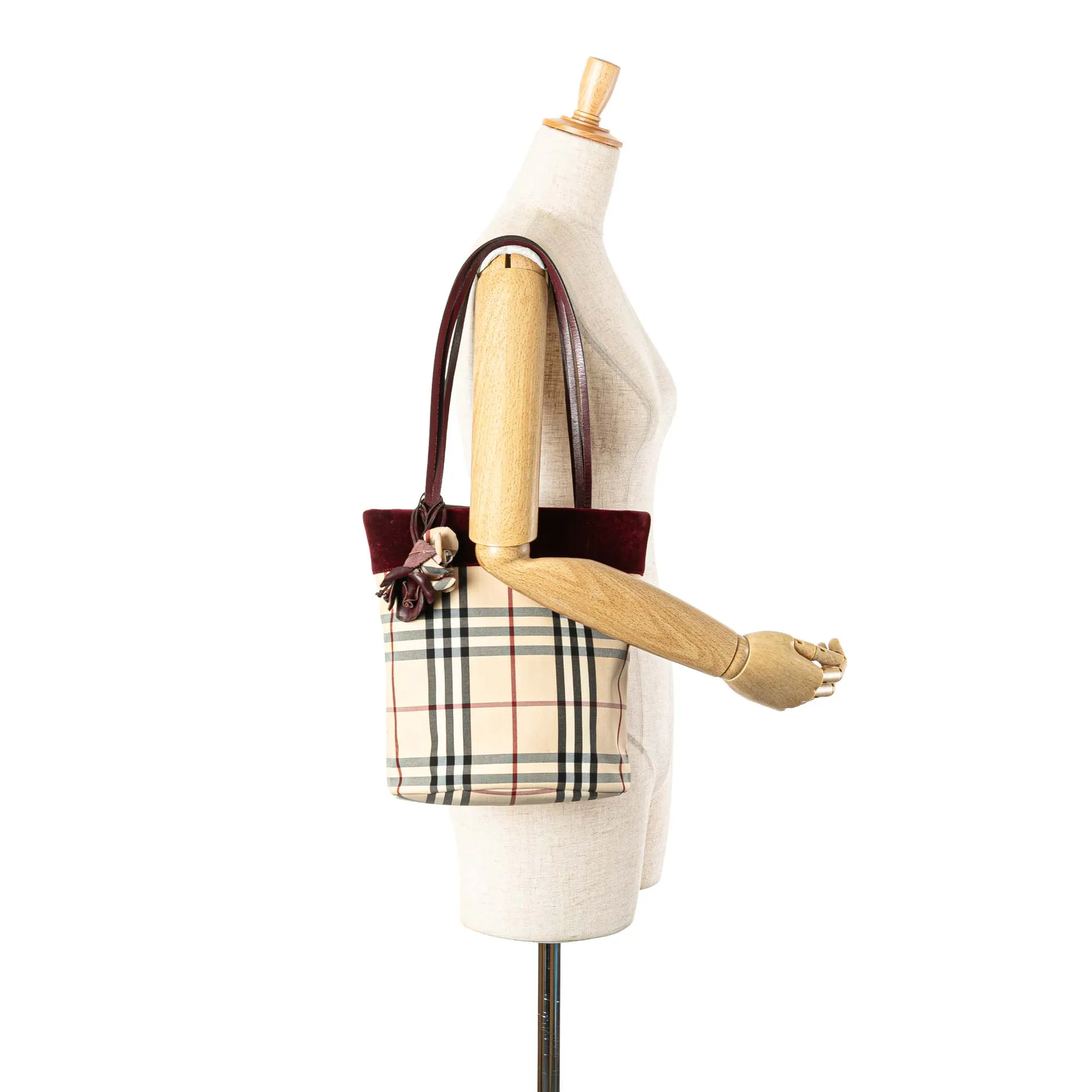 Brown Burberry Velvet Trimmed House Check Canvas Tote