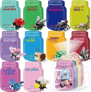 Building Blocks Valentines - 30 PCS Insect Building Blocks with Valentine Exchange Cards, Fun Valentines Day Cards for School Classroom, Valentines Party Favors & Goodie Bag Stuffers for Kids
