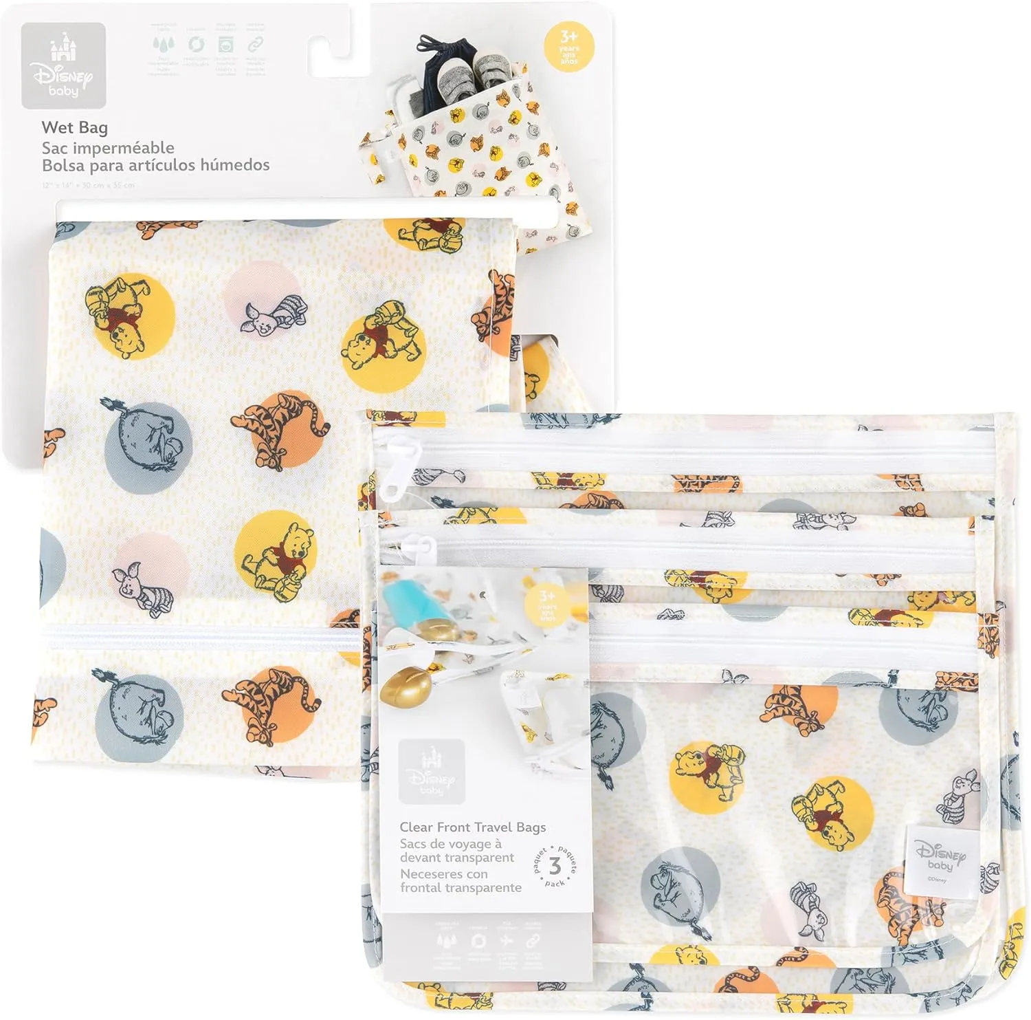 Bumkins Disney Waterproof Wet Bag and Packing Pouches, TSA Airline Compliant, Baby, Travel, Swim Suit, Cloth Diapers, Pump Parts, Pool, Gym Clothes, Toiletry, Daycare, Zip Bag, 4-pc