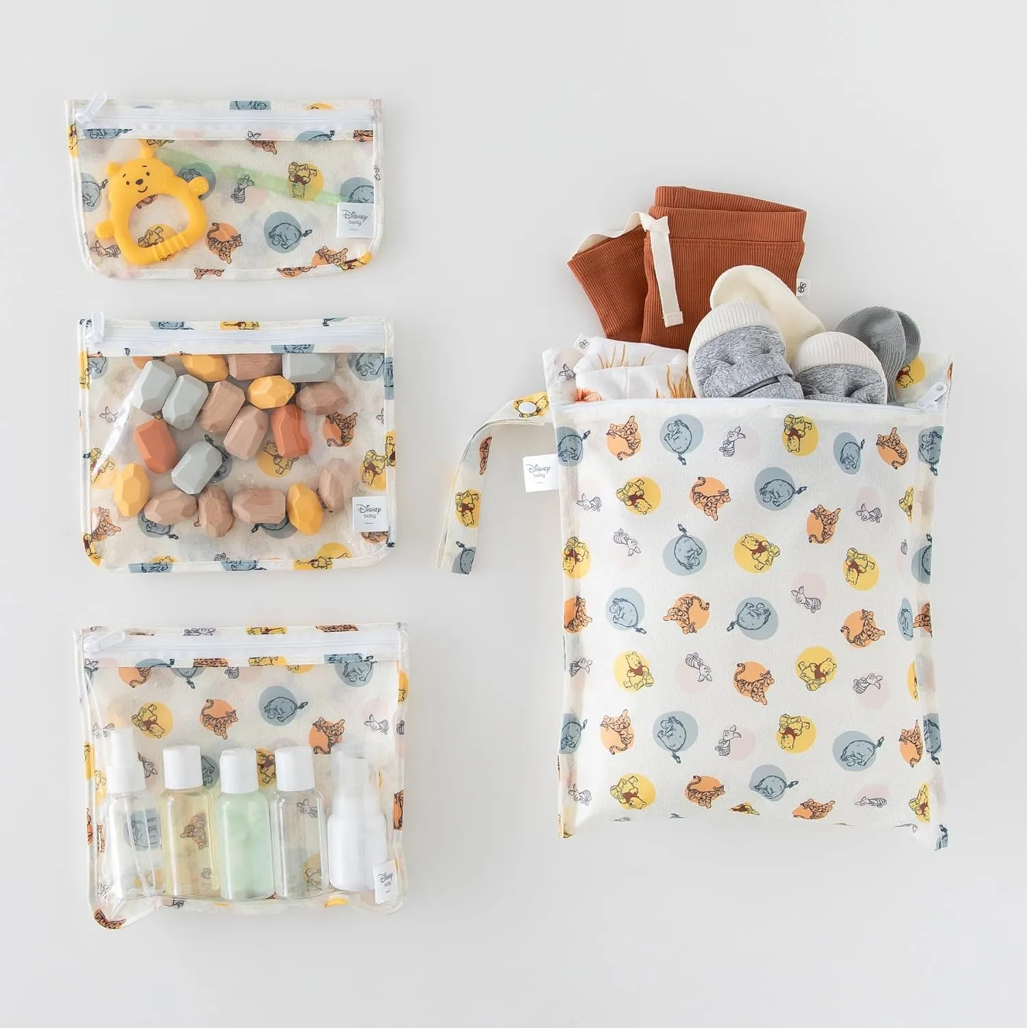 Bumkins Disney Waterproof Wet Bag and Packing Pouches, TSA Airline Compliant, Baby, Travel, Swim Suit, Cloth Diapers, Pump Parts, Pool, Gym Clothes, Toiletry, Daycare, Zip Bag, 4-pc