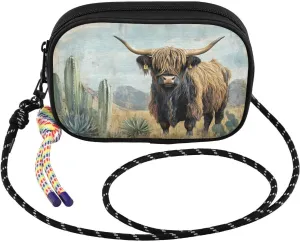 Cactus Highland Cow Small Crossbody Bags for Women Cell Phone Purses Women's Shoulder Handbag Wallet Purse