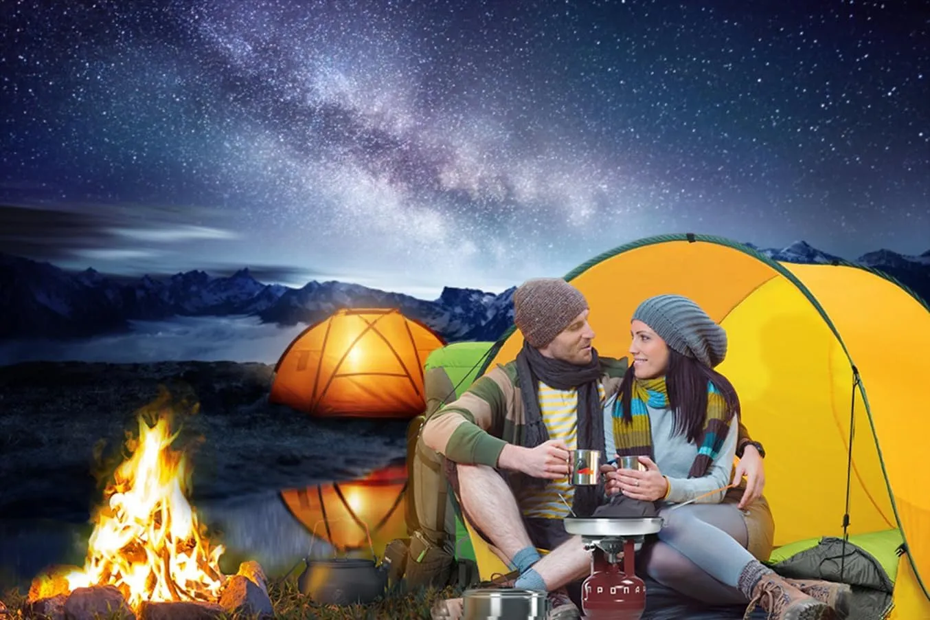 Camping Backdrop Outdoor Travel Starry Sky Galaxy Photography Background Lake Mountain Night Scene Camping Photo Backdrops Adventure Camping Theme Decoration Kids Adults Photo Props 10x8ft