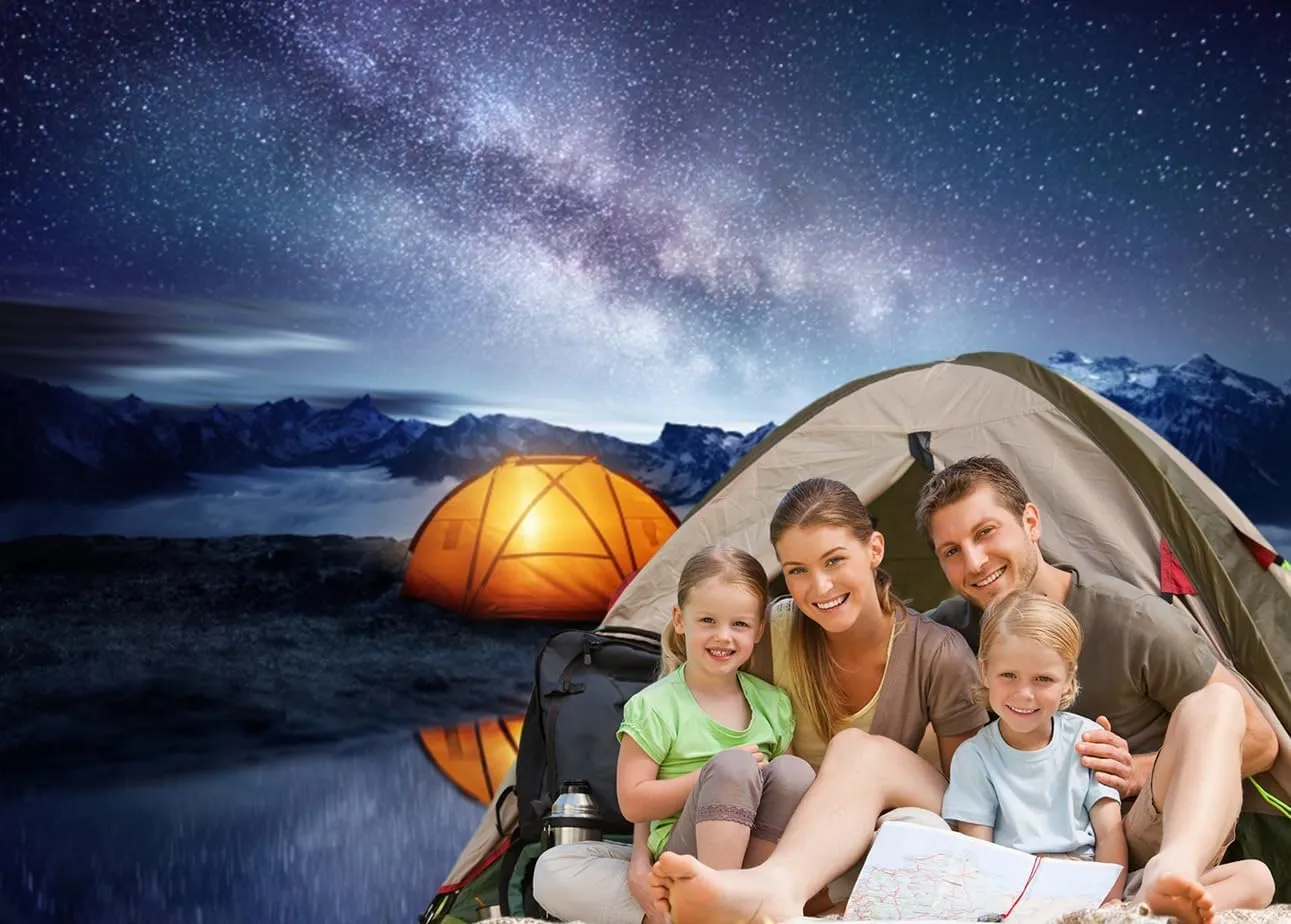 Camping Backdrop Outdoor Travel Starry Sky Galaxy Photography Background Lake Mountain Night Scene Camping Photo Backdrops Adventure Camping Theme Decoration Kids Adults Photo Props 10x8ft