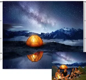 Camping Backdrop Outdoor Travel Starry Sky Galaxy Photography Background Lake Mountain Night Scene Camping Photo Backdrops Adventure Camping Theme Decoration Kids Adults Photo Props 10x8ft