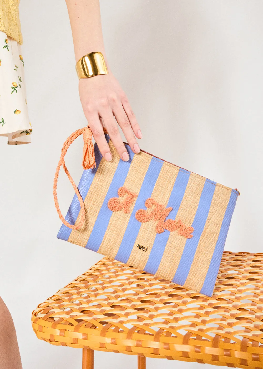 CAPRI POCHETTE IN RAFFIA W/STRIPES