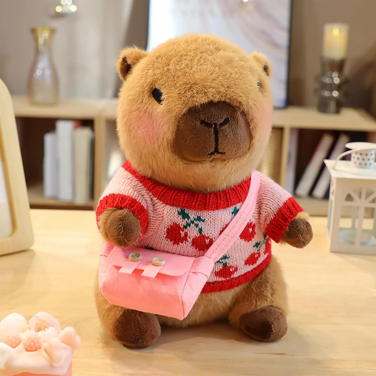 Capybara Plush with 9 pcs Clothes & Accessories, 10.2 in Cute Capybara Stuffed Animal Plush Toys, Dress Up Cute Plushies for Girls/Boys (Black)