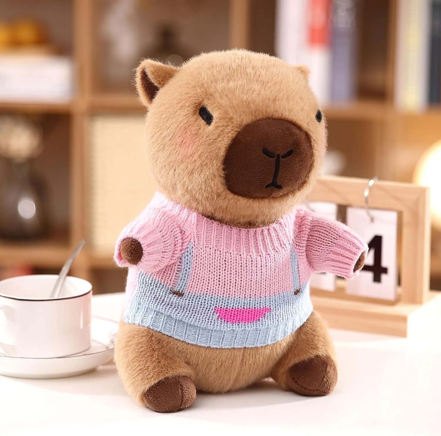 Capybara Plush with 9 pcs Clothes & Accessories, 10.2 in Cute Capybara Stuffed Animal Plush Toys, Dress Up Cute Plushies for Girls/Boys (Black)