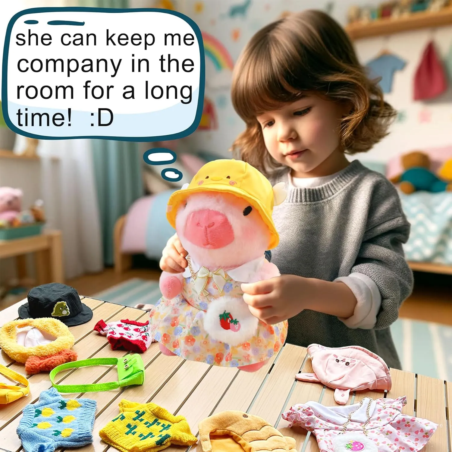 Capybara Plush with 9 pcs Clothes & Accessories, 10.2 in Cute Capybara Stuffed Animal Plush Toys, Dress Up Cute Plushies for Girls/Boys (Black)