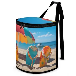 Car Trash Can Colorful Flip Flops Beach Ball Printed Car Organizer Car Garbage Can with Lid Car Accessory Interior That are Convenient to Clean