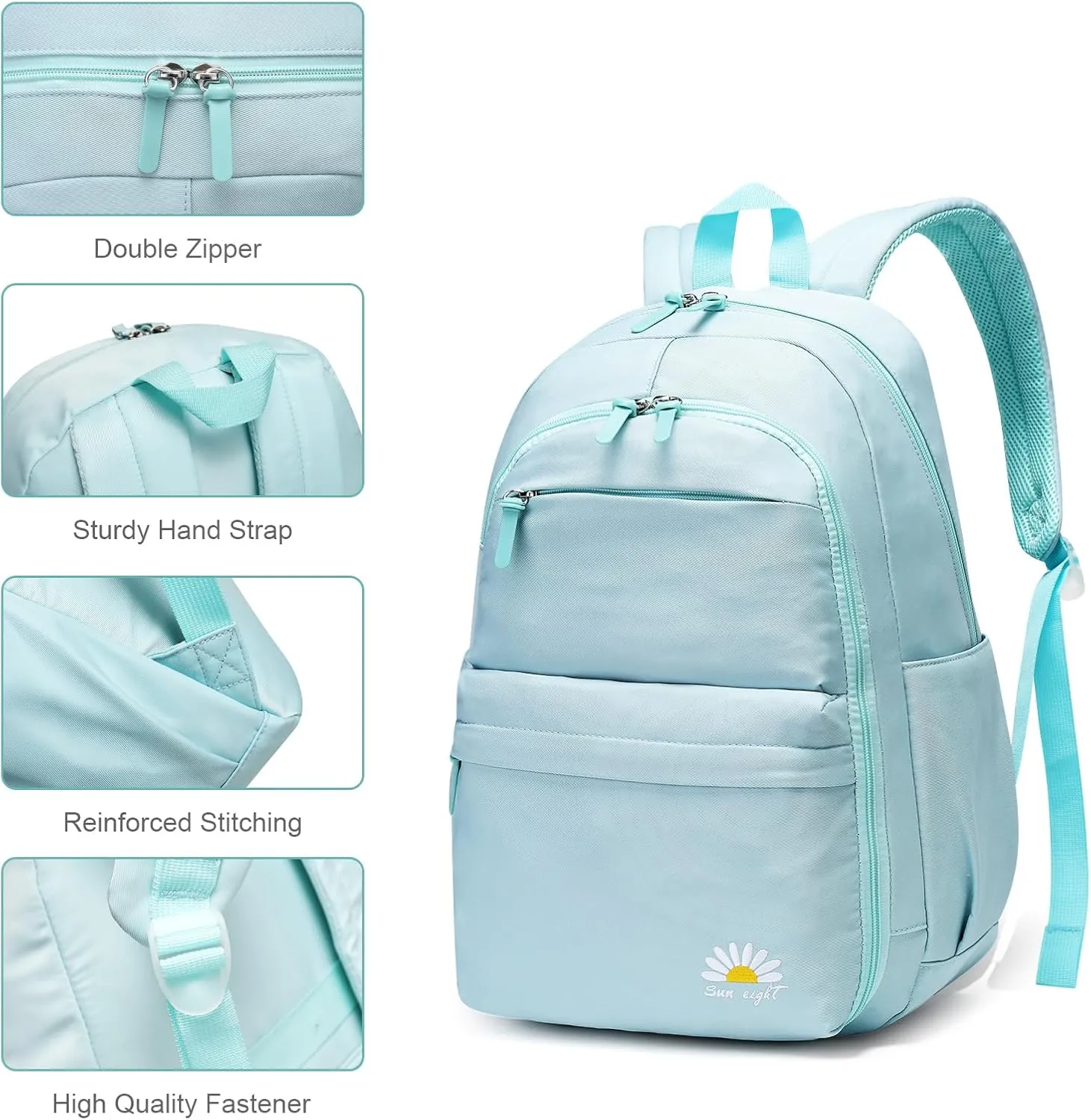 Caran·Y 38L Waterproof Kids Backpack with 15.6-Inch Laptop Compartment-Lightweight Large Capacity School Backpack for Boys & Girls Ages 6-18,Travel with Side Water Bottle Pockets(Mint Green)