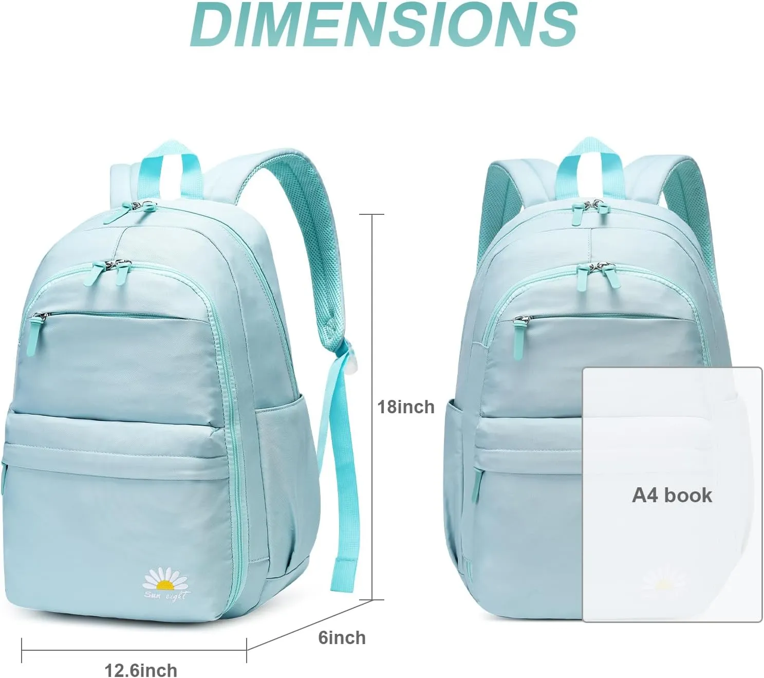 Caran·Y 38L Waterproof Kids Backpack with 15.6-Inch Laptop Compartment-Lightweight Large Capacity School Backpack for Boys & Girls Ages 6-18,Travel with Side Water Bottle Pockets(Mint Green)