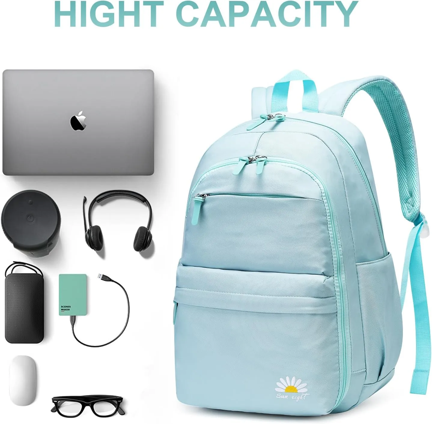 Caran·Y 38L Waterproof Kids Backpack with 15.6-Inch Laptop Compartment-Lightweight Large Capacity School Backpack for Boys & Girls Ages 6-18,Travel with Side Water Bottle Pockets(Mint Green)