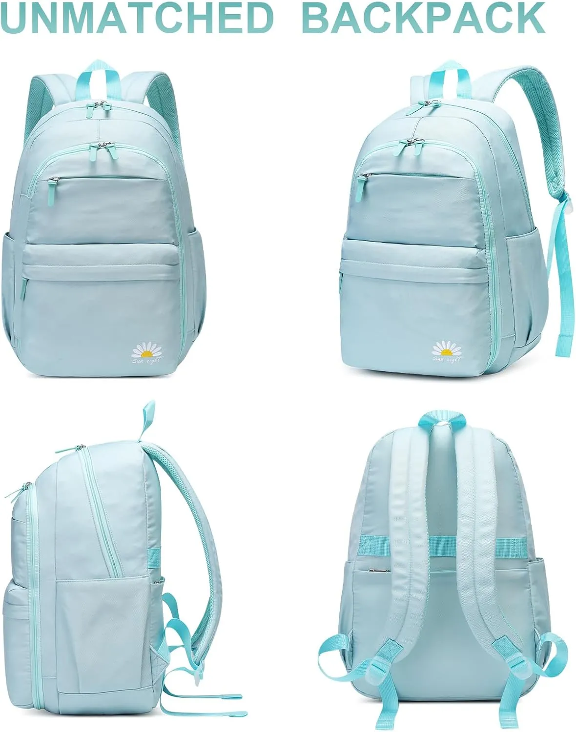 Caran·Y 38L Waterproof Kids Backpack with 15.6-Inch Laptop Compartment-Lightweight Large Capacity School Backpack for Boys & Girls Ages 6-18,Travel with Side Water Bottle Pockets(Mint Green)