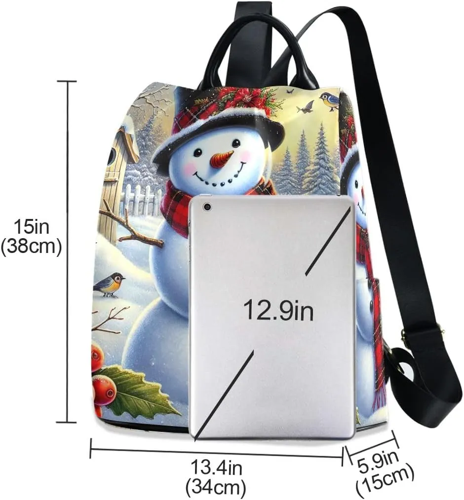 Cartoon Snowman Bird Anti Theft Backpack Purse for Women Fashion Travel Bags with Pompom