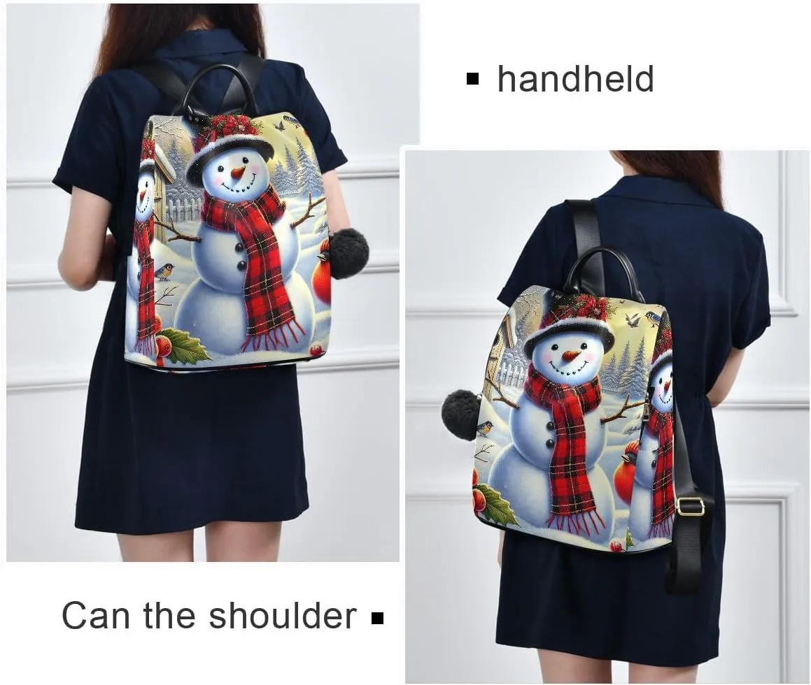 Cartoon Snowman Bird Anti Theft Backpack Purse for Women Fashion Travel Bags with Pompom