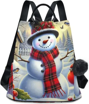 Cartoon Snowman Bird Anti Theft Backpack Purse for Women Fashion Travel Bags with Pompom