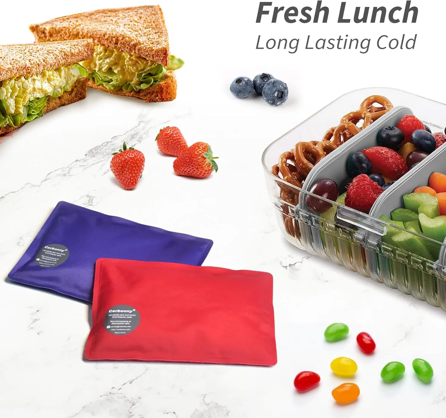 Cerbonny Ice Packs for Lunch Boxes,Soft Ice Packs for Beach Bags,Freezer Packs for Coolers,Reusable Ice Packs for Lunch Boxes and Coolers-Pack of 4