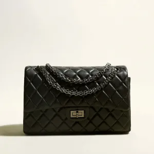 Chain Black Quilted Bag Capacious Metallic Friendly support Massive bargain with Straps