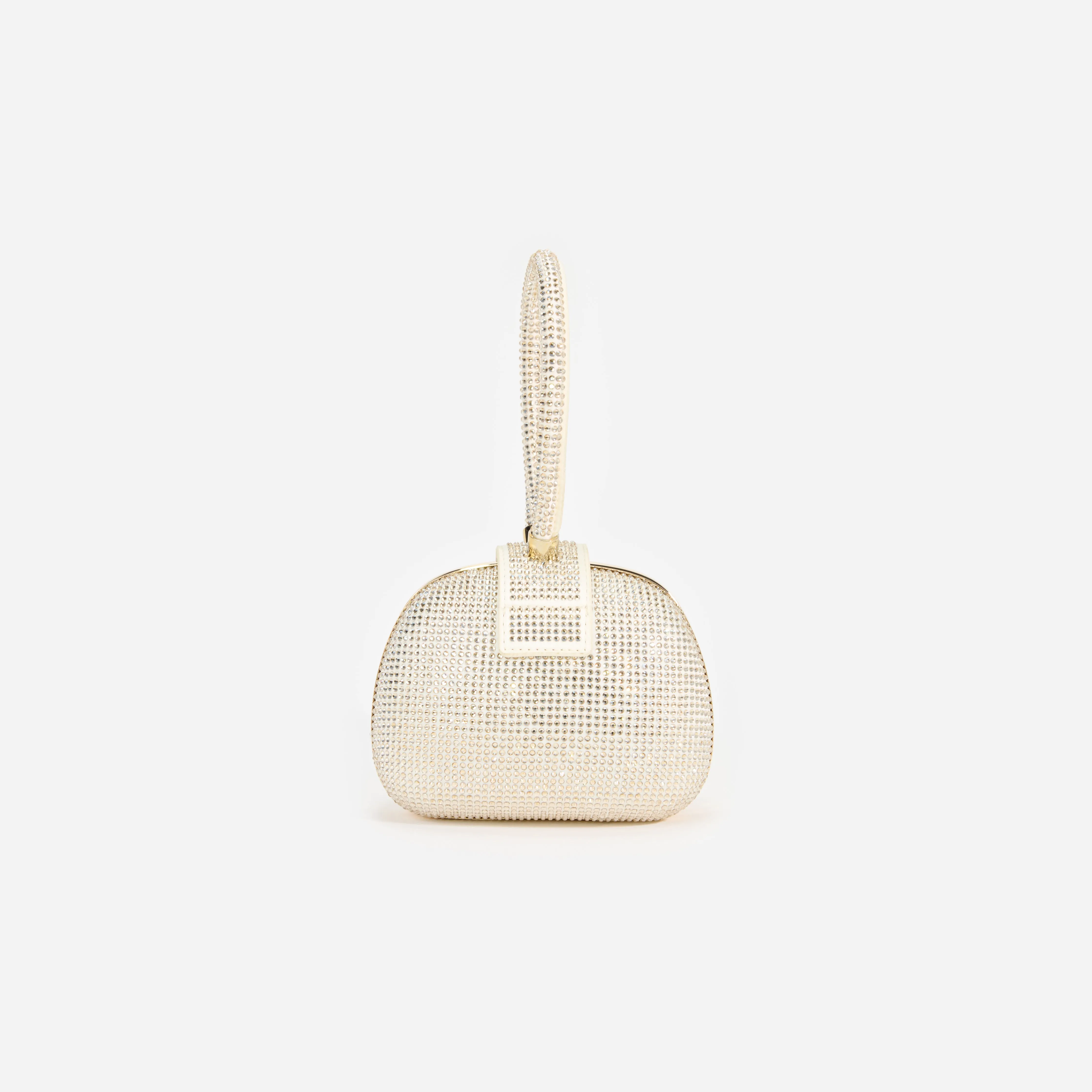 Champagne Rhinestone Top Handle Clutch Bag